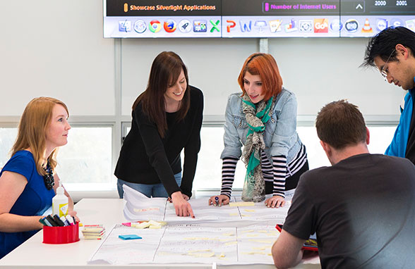 Students work on a group project